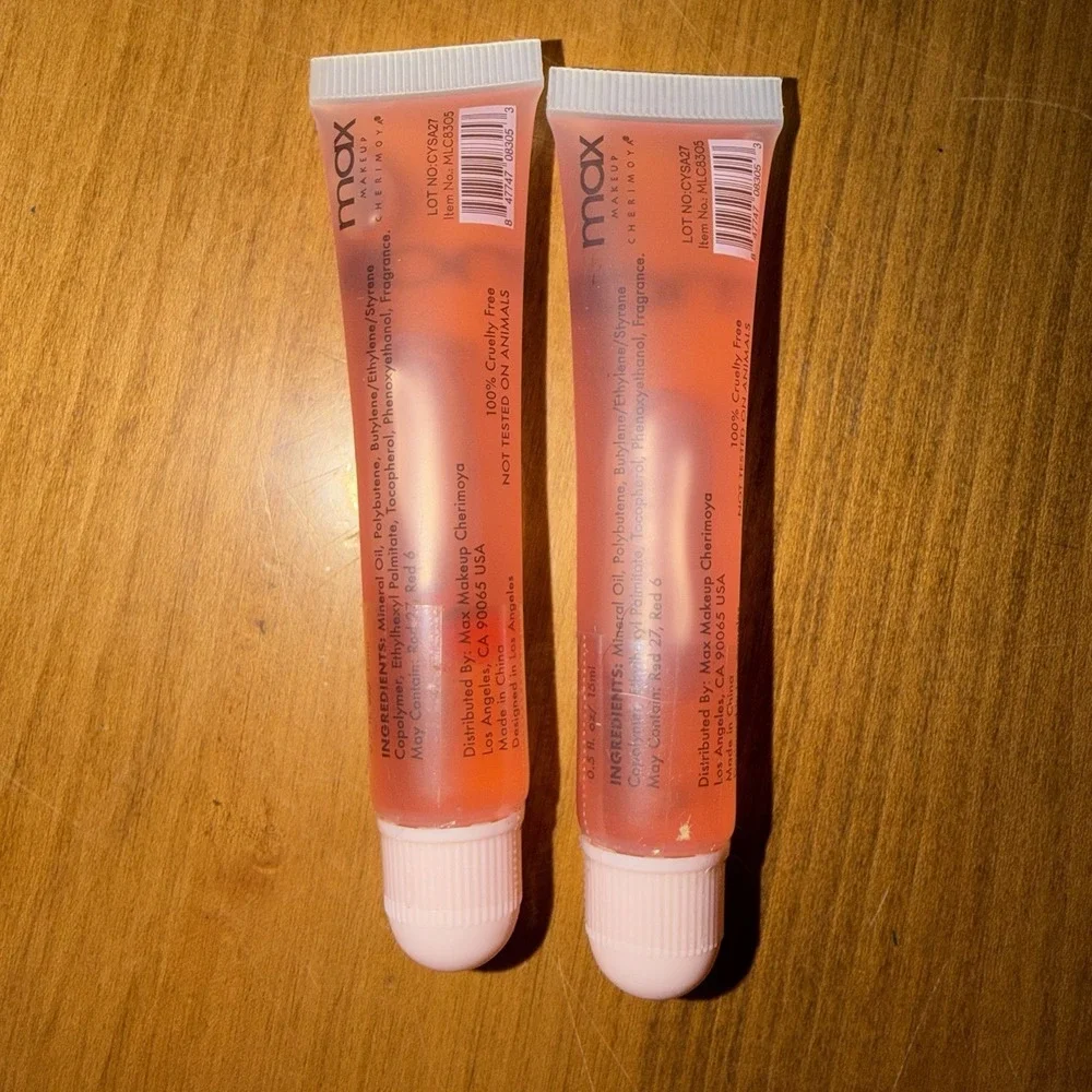 NEW Max Cherimoya Lip Gloss Ultra Shine‎ Pink Jelly Strawberry Sealed Lot Of 2